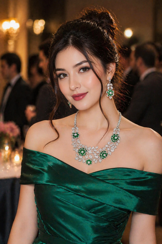 Emerald Green Petunia Victorian Jewellery Set