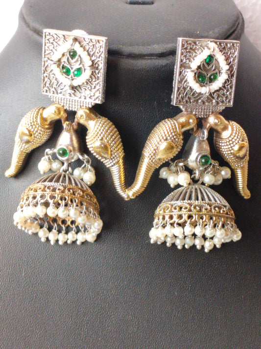 Emerald Koyel Heritage Silver Jhumkis