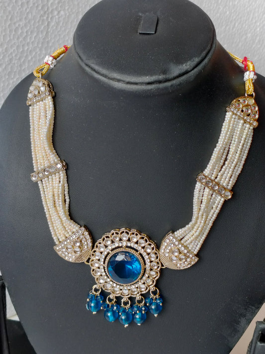 Oceanic Blue Riya Kundan Jewellery Set