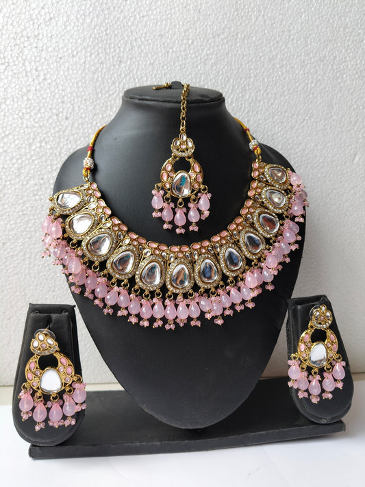 Blush Pink Gulabo Kundan Jewellery Set