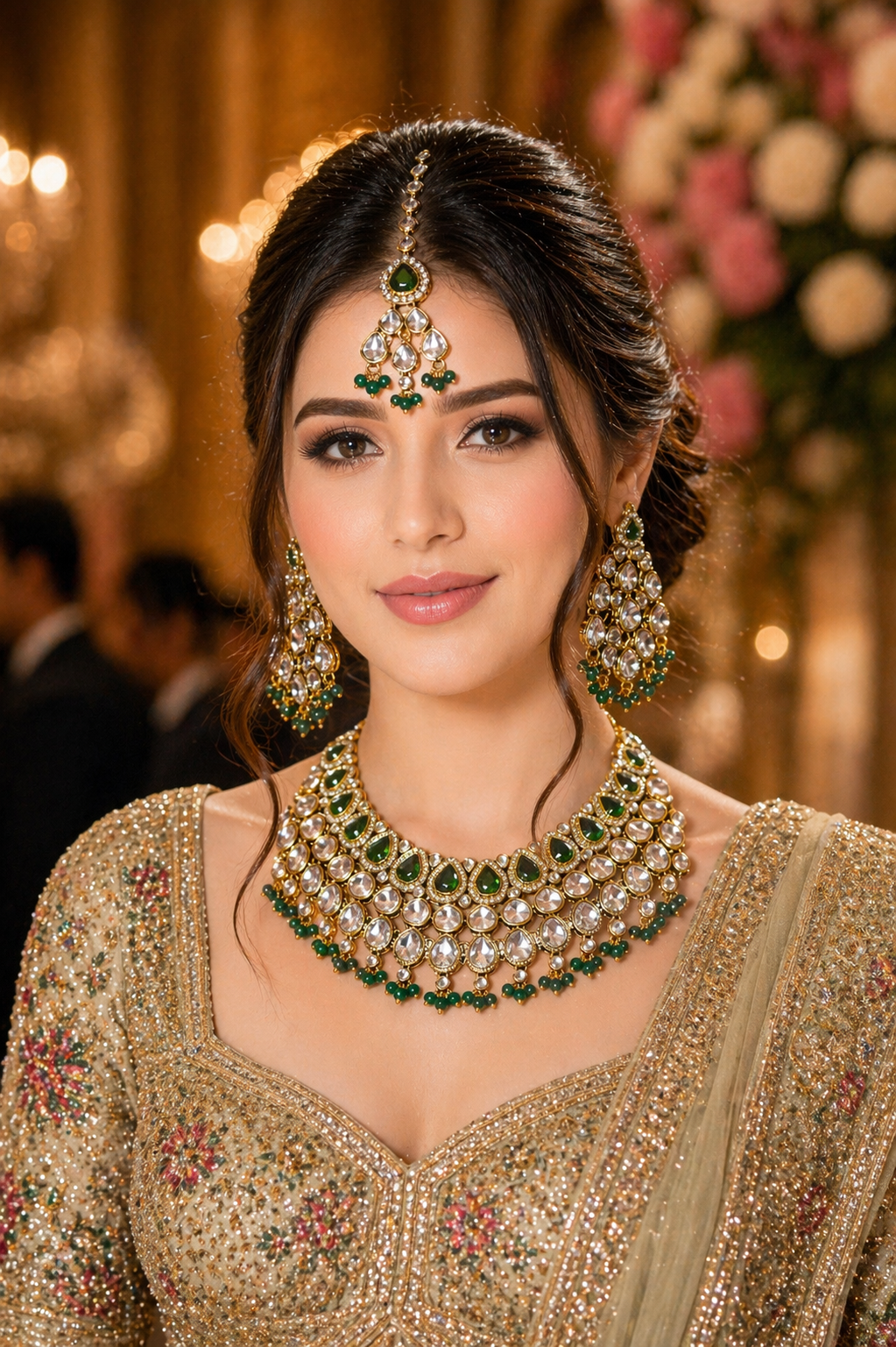 Emerald Green Sultana Kundan Jewellery Set