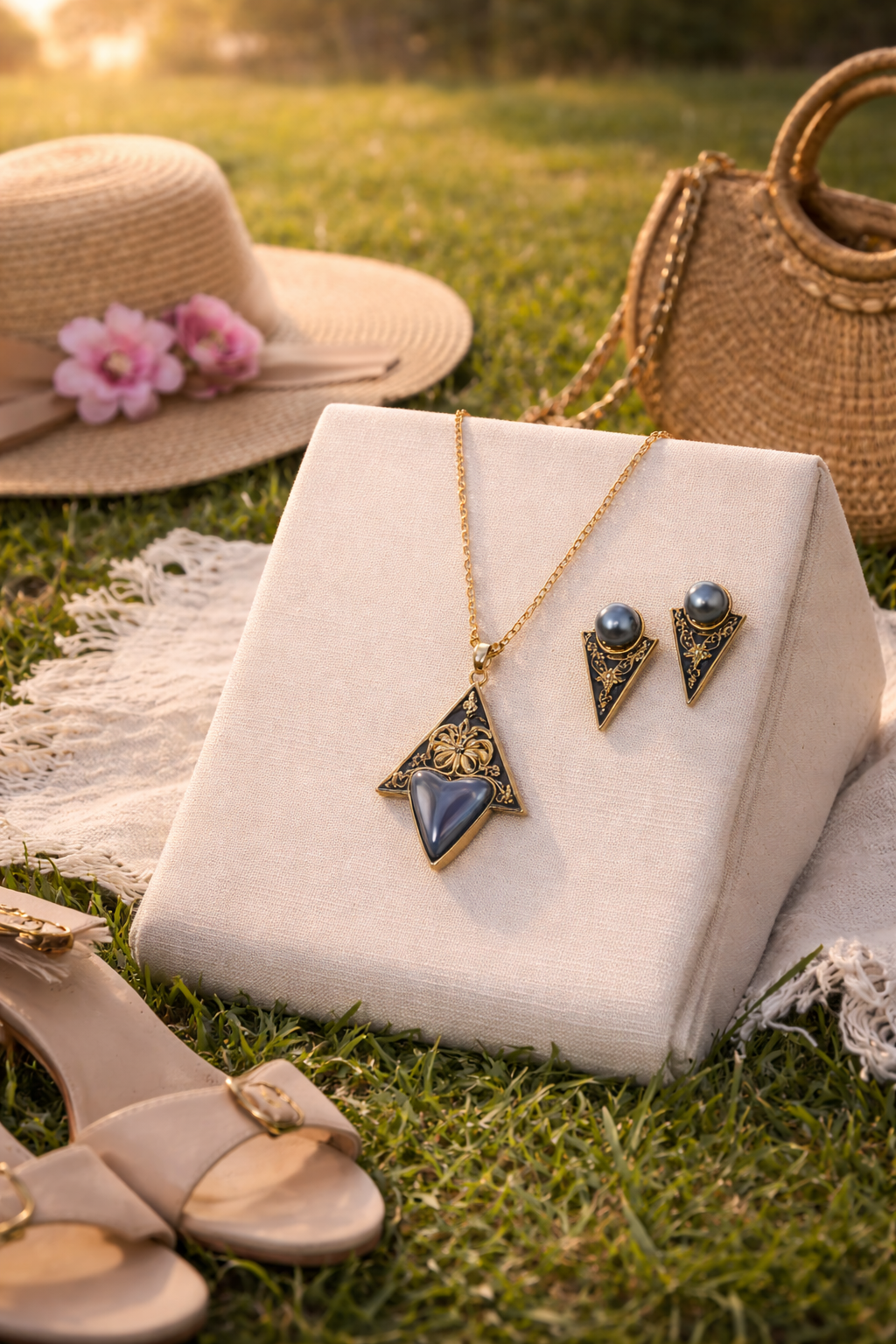 Grey Trikona Western Chain Pendant Set