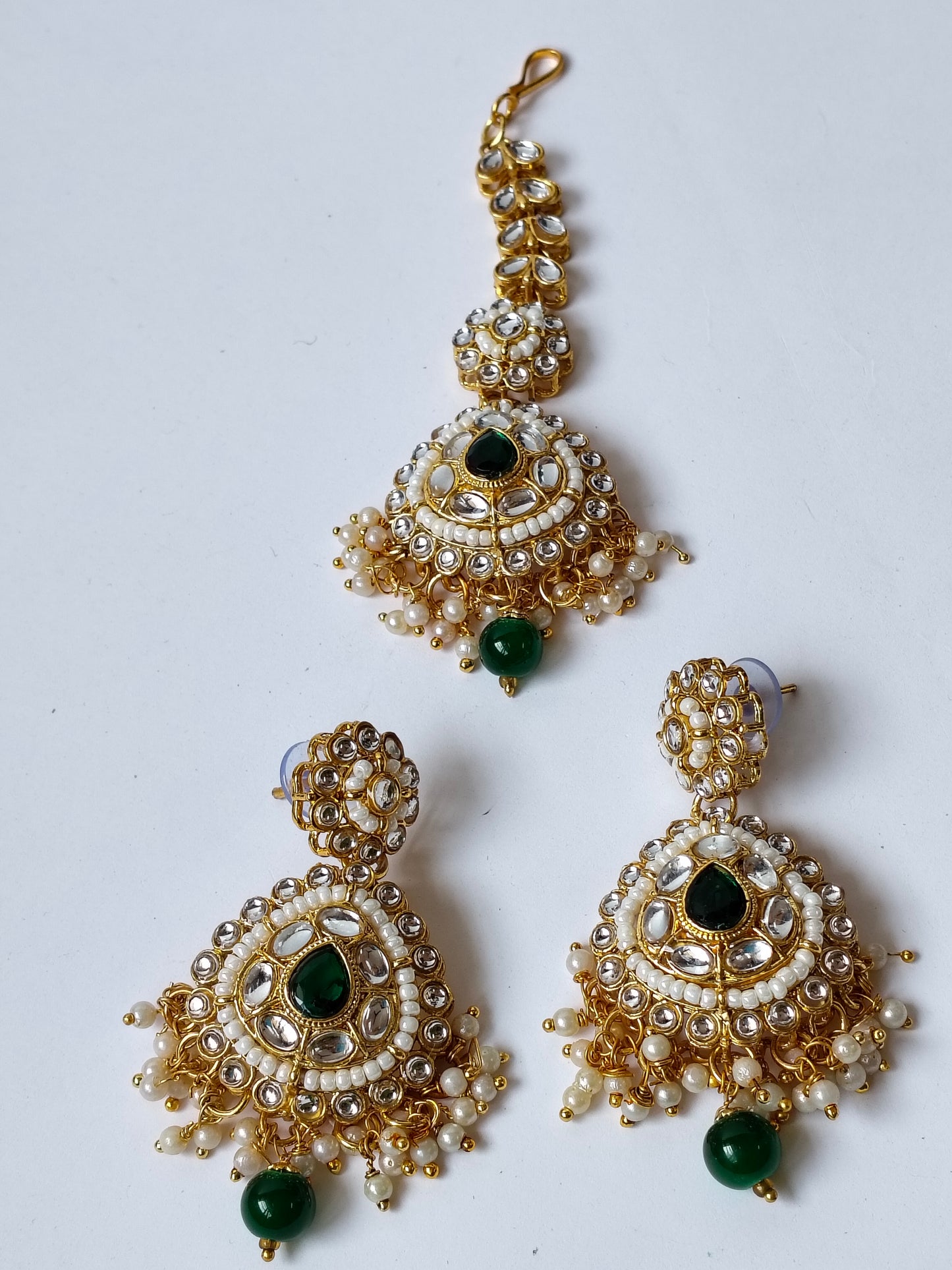 Emerald Green Radha Kundan Jewellery Set