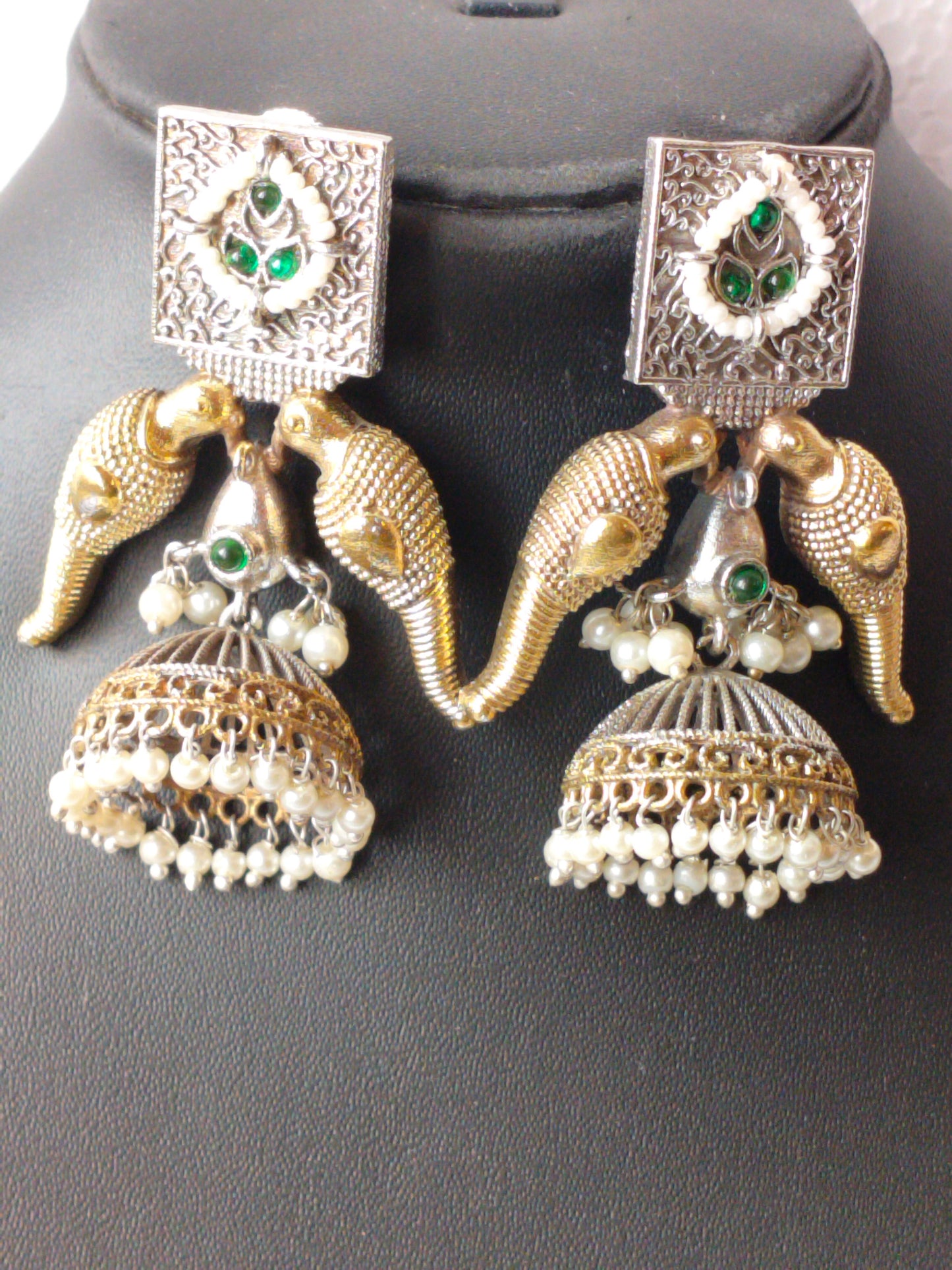 Emerald Koyel Heritage Silver Jhumkis