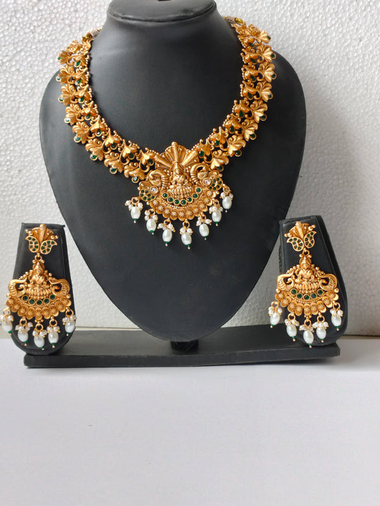 Golden Narayani Temple Jewellery Set