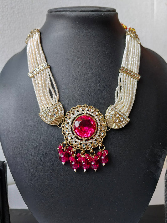 Rani Pink Riya Kundan Jewellery Set