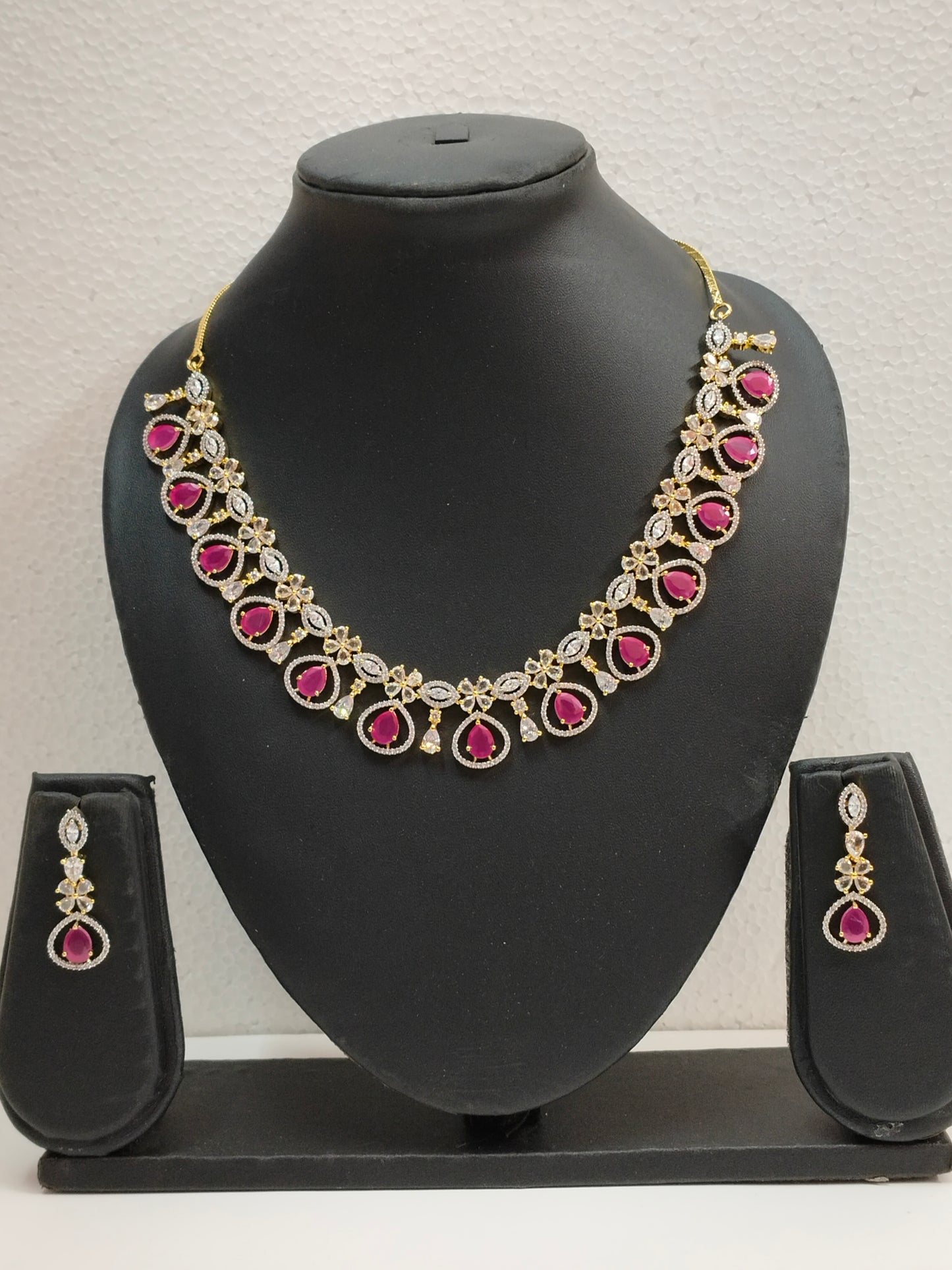 Rani Pink Siyona Zirconia Jewellery Set