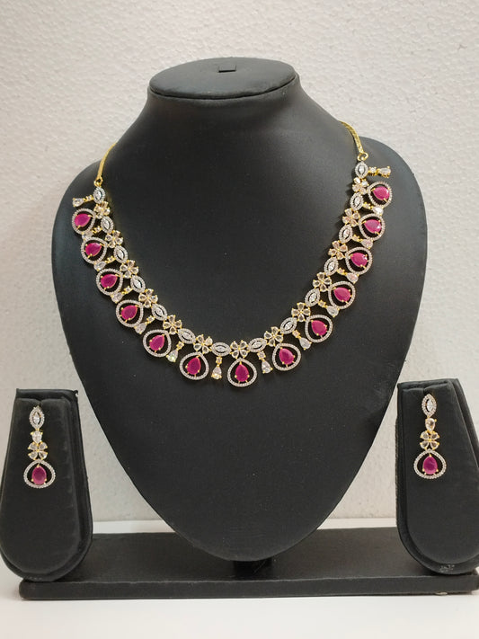 Rani Pink Siyona Zirconia Jewellery Set