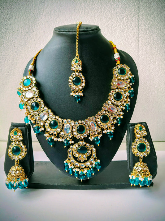 Turquoise Blue Asmani Kundan Jewellery Set