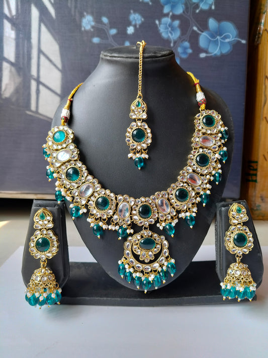 Turquoise Blue Asmani Kundan Jewellery Set