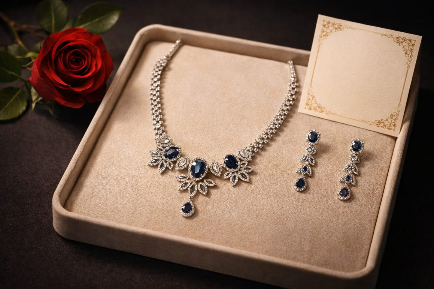 Sapphire Blue Floral Zirconia Jewellery Set