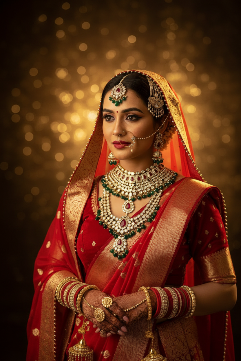 Realistic Indian Bridal Portrait with Kundan Jewellery
